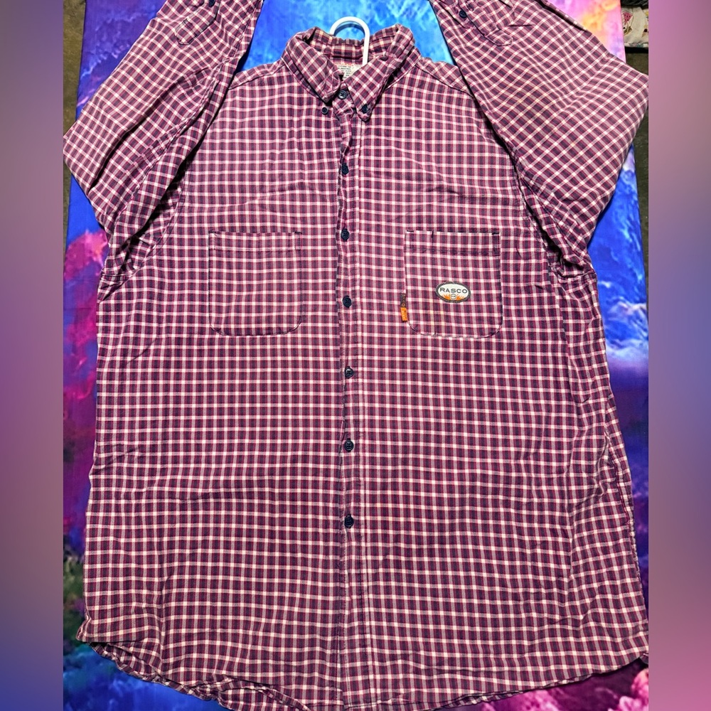 Men's Classic Checkered Button Down FR Shirt by Rasco XXL